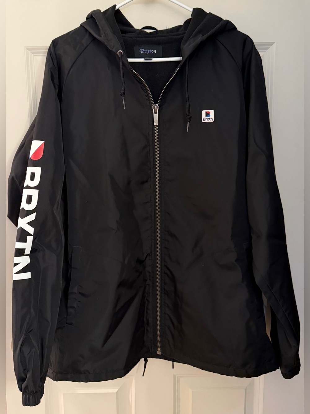 Brixton Men’s Nylon Full Zip Hooded Jacket,  Black, Size XL